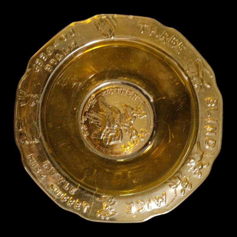 Vintage Amber Depression Glass Nursery Rhyme Child's Plate Bowl Mug Set